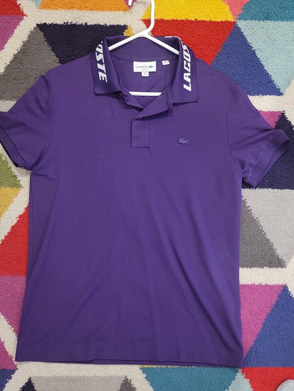 Lacoste Purple Logo Polo with Branded Collar Size mens medium